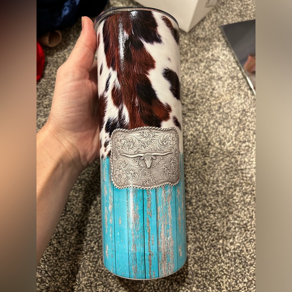 NEW Western belt cow print skinny tumbler